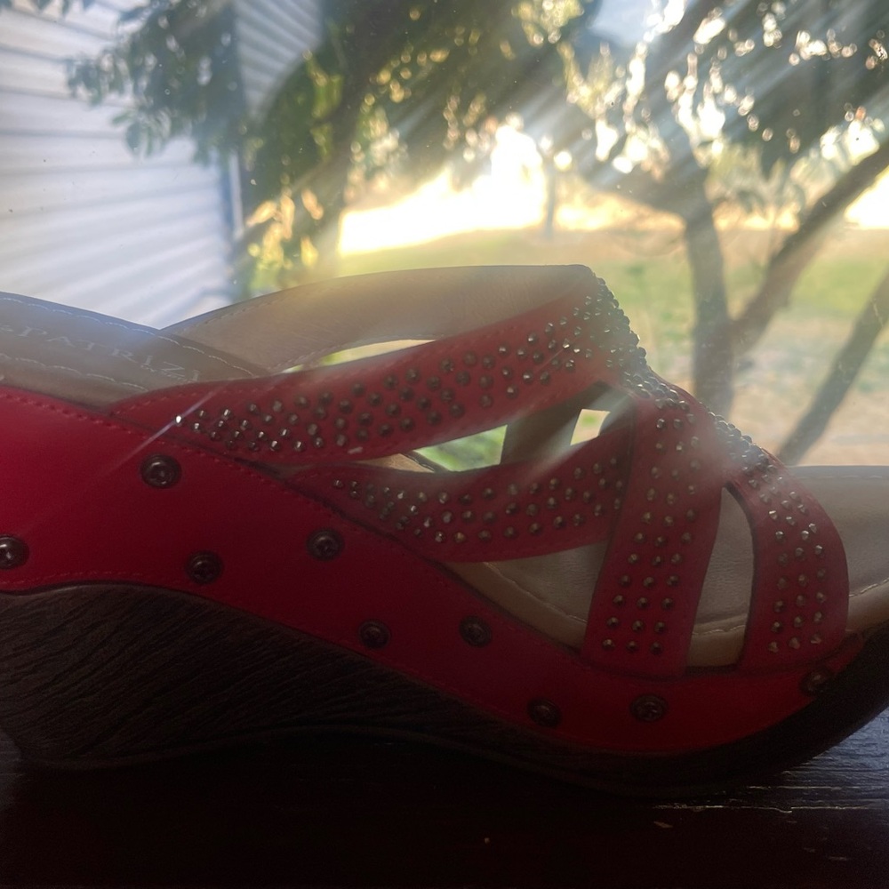 Spring Step Red Studded Wedge Sandals